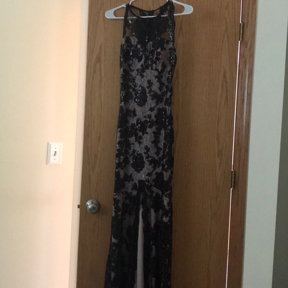 Black and nude sequin dress.